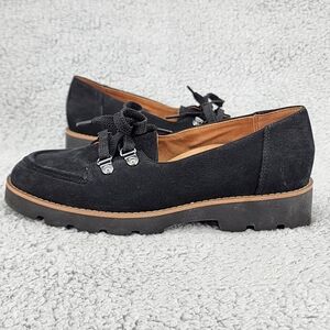 Vionic Teagan Black Suede Chunky Oxfords Sz 6 Lace Up Arch Support Career